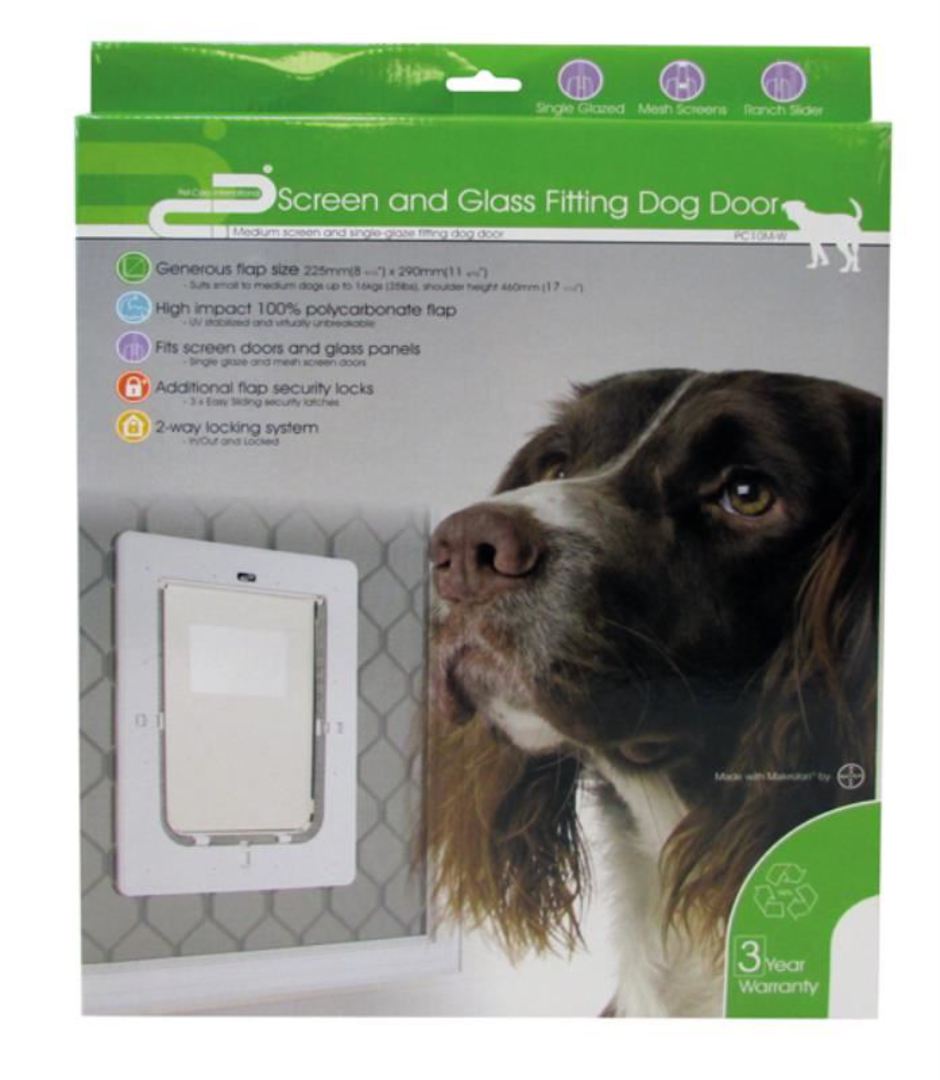 Glass fitting dog outlet flap